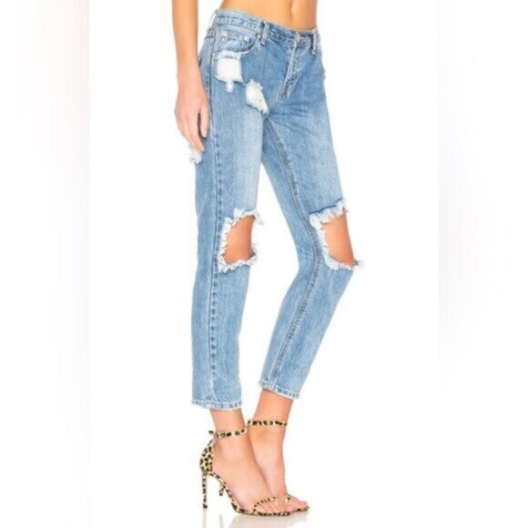 Superdown Revolve Angie Girlfriend Jeans Straight Leg Wash Blue High rise 25 - Picture 8 of 15